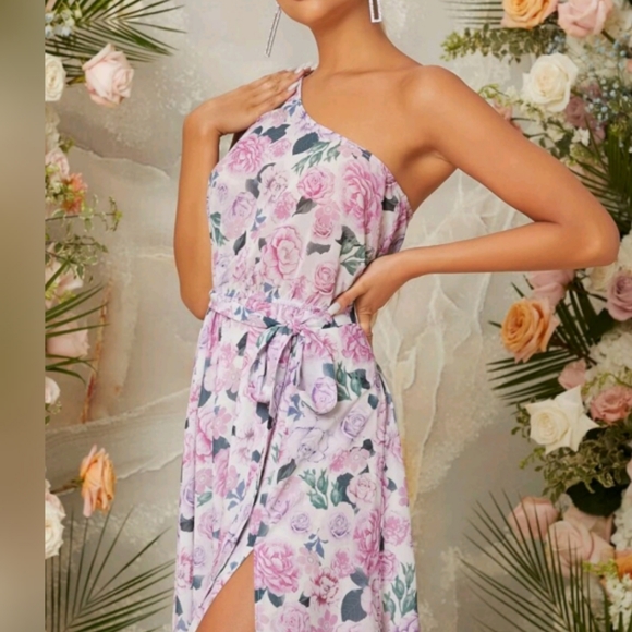 Purple Floral One Shoulder Maxi Dress Size 2 & 12 NWOT - Picture 2 of 7